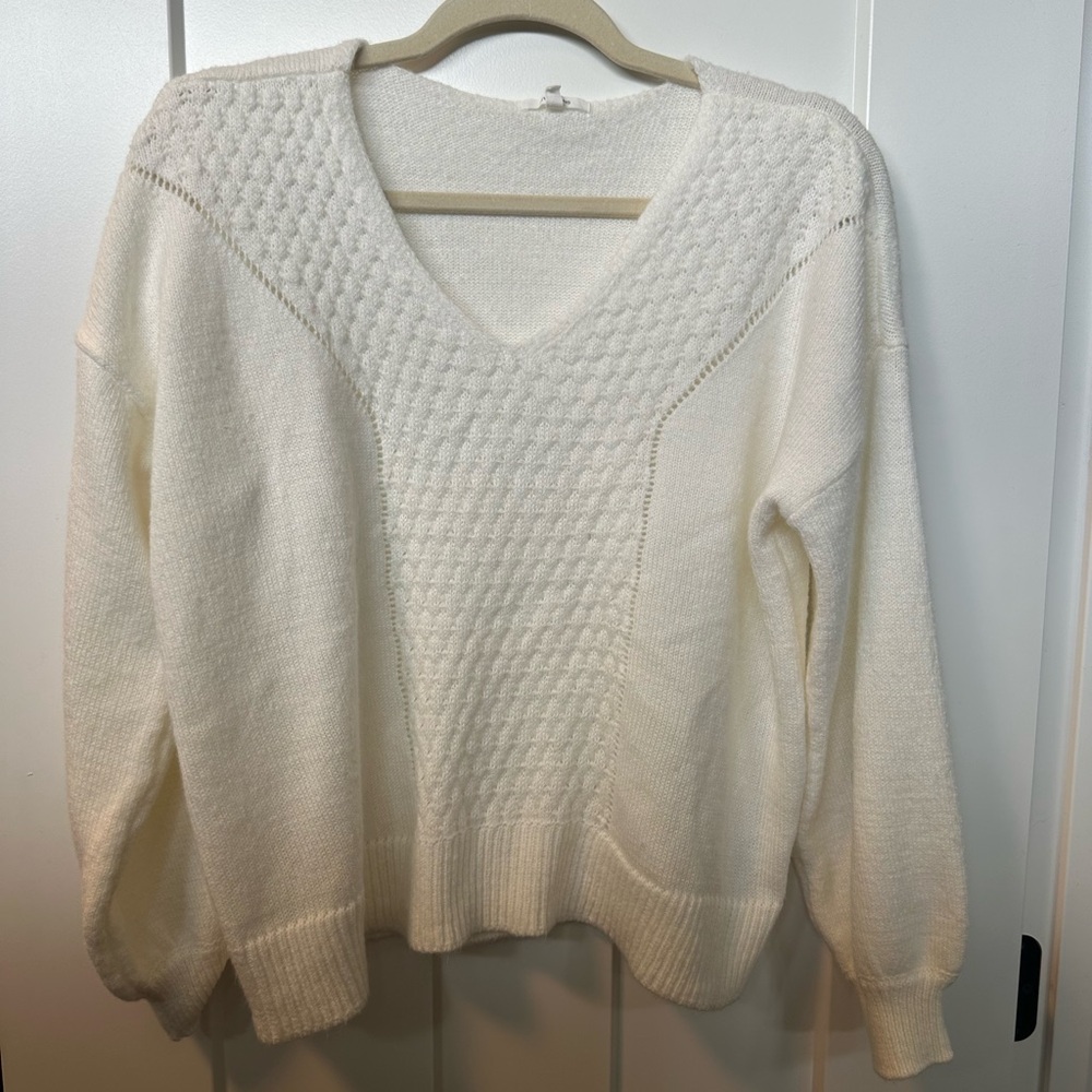 Maurices White Crew Neck Sweater with Textured Knit